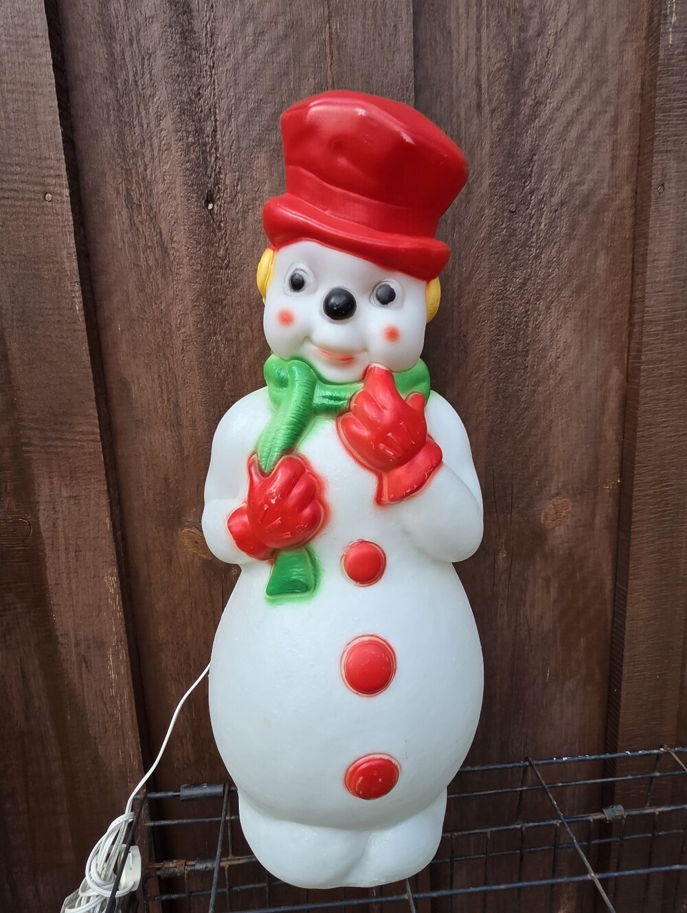 Vintage 1970s Snowman Blow Mold Lighted Table Top Christmas Decoration